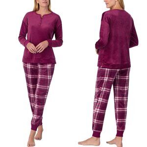 Nautica Women's Dark Pink Henley Silky Fleece Pyjama Set - NWT